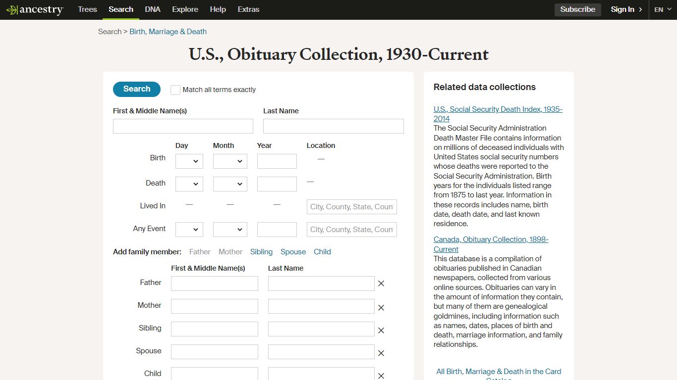U.S., Obituary Collection, 1930-Current - Ancestry